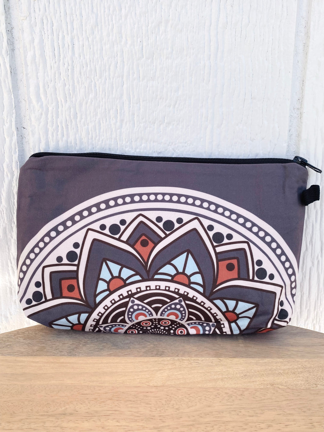 Zipper Pouch, Grey Mandala