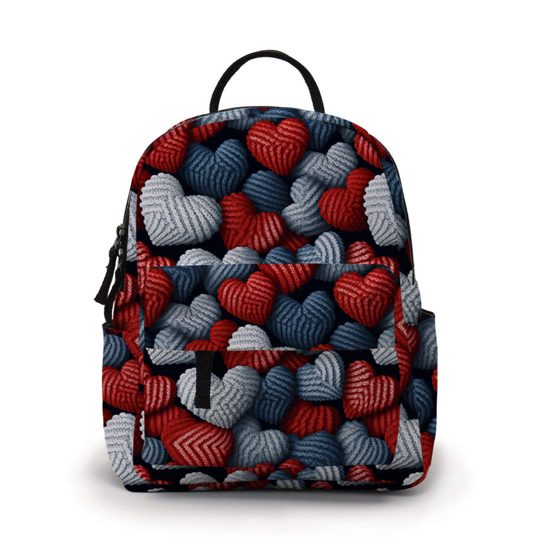 Mini Backpack - Knit Heart Blue Red