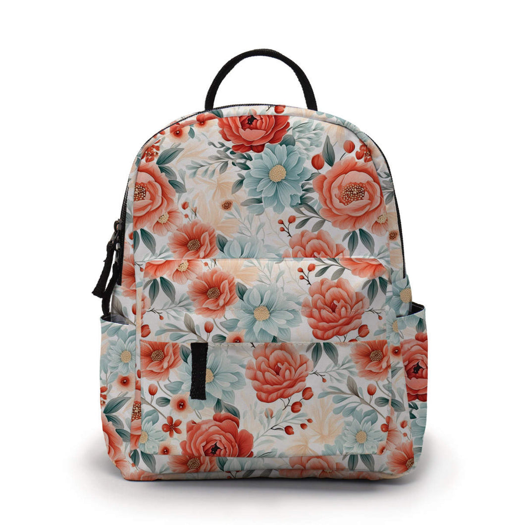 Mini Backpack - Floral, Light Blue Coral