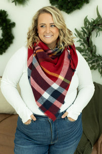 Blanket Scarf - Red and Gold Plaid