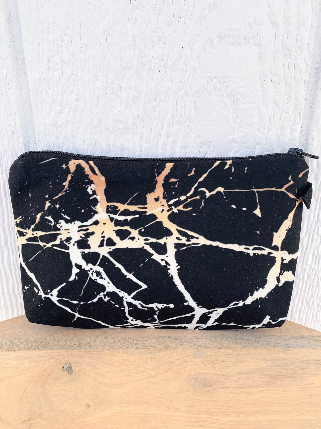 Zipper Pouch, Black and Gold Marble