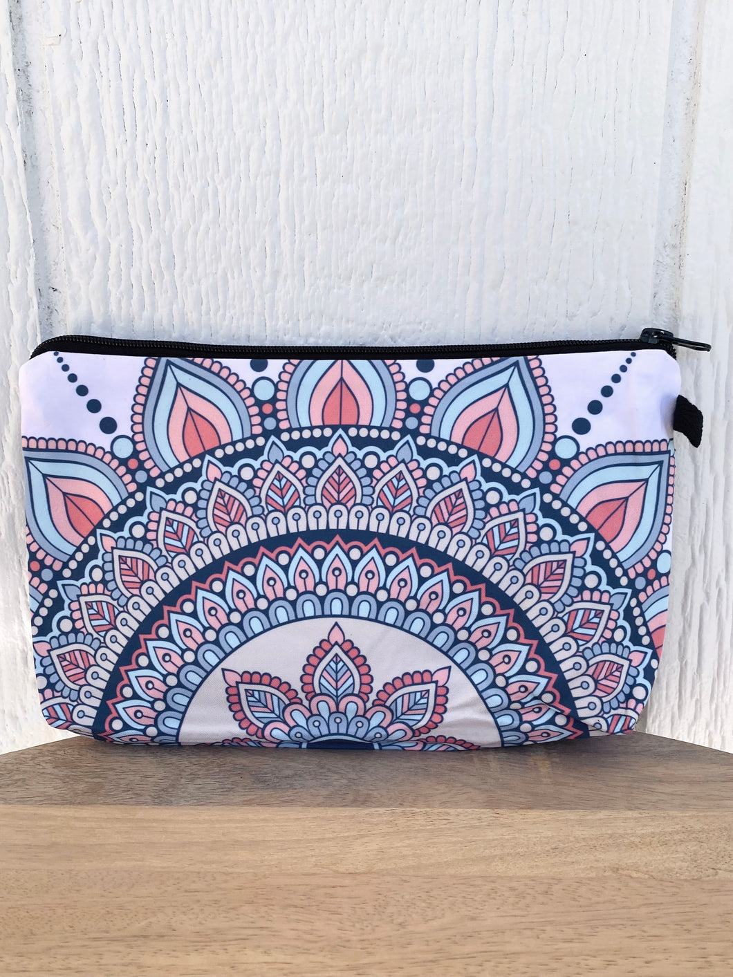 Zipper Pouch, White Mandala