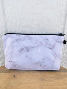 Zipper Pouch, White and Grey Marble
