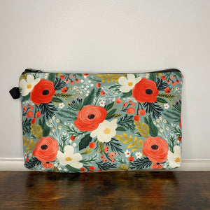 Zip Pouch - Floral on Teal