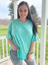 Load image into Gallery viewer, Don&#39;t Mind Me Mineral Wash Drop Shoulder Tee in Turquoise, FINAL SALE
