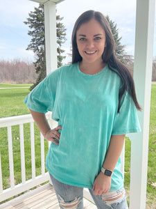 Don't Mind Me Mineral Wash Drop Shoulder Tee in Turquoise, FINAL SALE