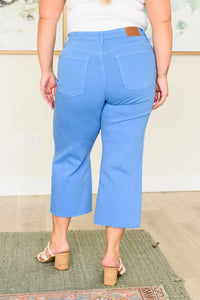 Judy Blue Lisa High Rise Control Top Wide Leg Crop Jeans in Sky Blue