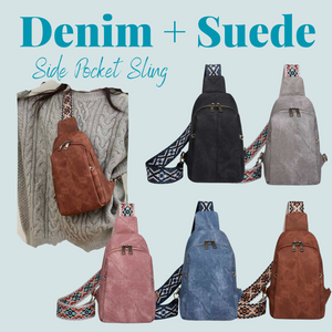 The Sling Bag - Denim Suede - Side Zip
