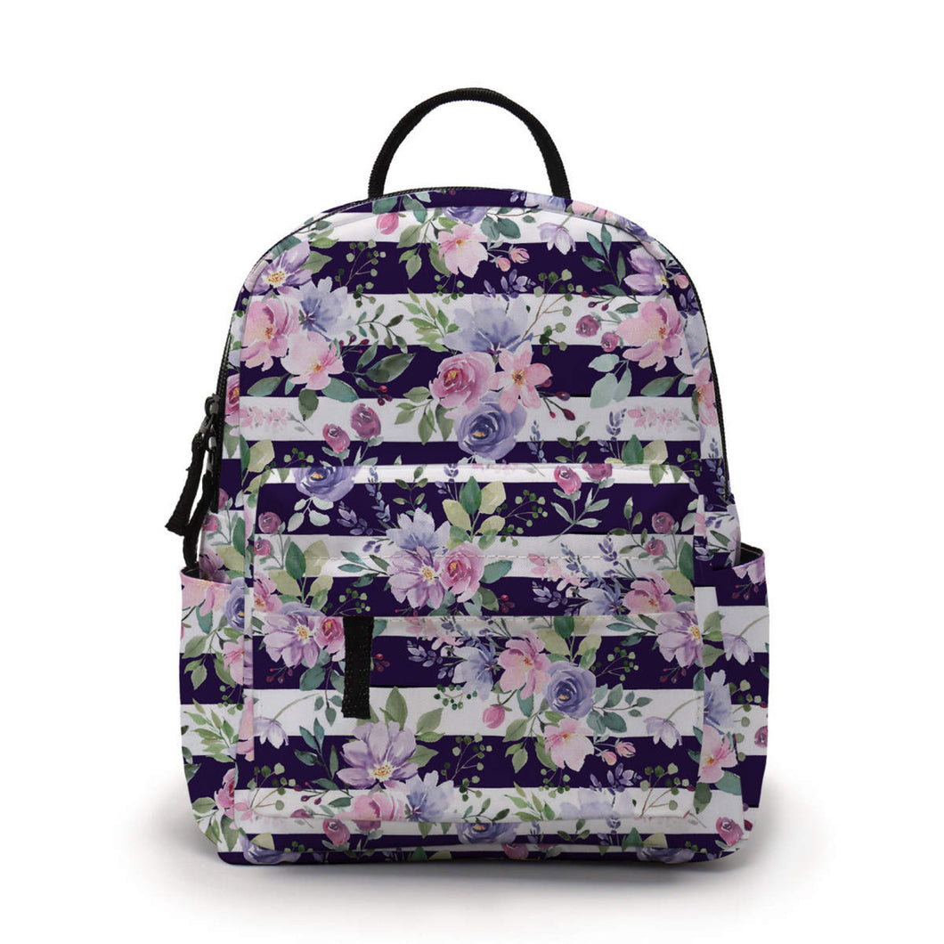 Mini Backpack - Stripe Floral Purple