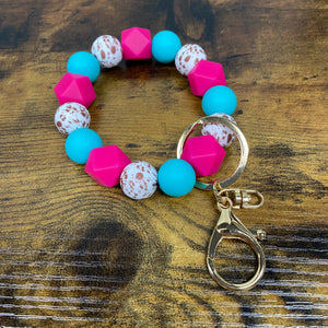 Silicone Bracelet Keychain - Pink & Blue