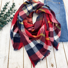 Load image into Gallery viewer, Blanket Scarf - Red and Gold Plaid
