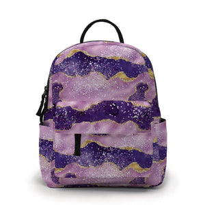 Mini Backpack - Lighter Purple Gold Sparkle Waves