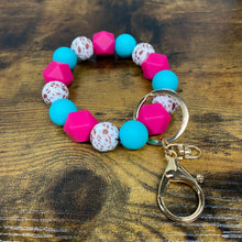 Load image into Gallery viewer, Silicone Bracelet Keychain - Pink &amp; Blue
