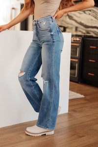 Judy Blue Bree High Rise Control Top Distressed Straight Jeans