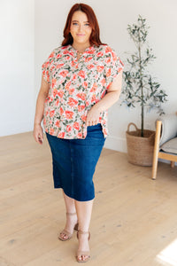 Lyla Cap Sleeve Top in Coral and Beige Floral