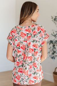 Lyla Cap Sleeve Top in Coral and Beige Floral