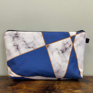 Zip Pouch - Marble Geometric White Blue