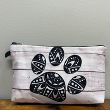 Load image into Gallery viewer, Zip Pouch - Dog, Wood Black Paw Print Mandala

