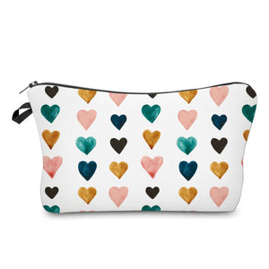 Zip Pouch - Hearts on White