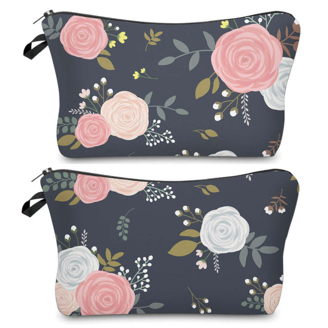 Zip Pouch - Floral Charcoal Background