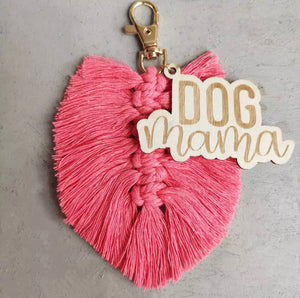 Keychain - Wood Dog Mom Macrame