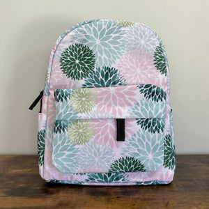 Mini Backpack - Floral Green Pink Dahlia