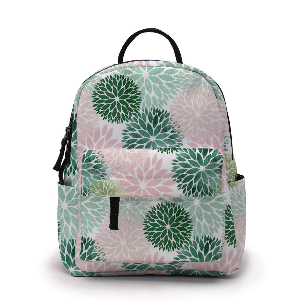 Mini Backpack - Floral Green Pink Dahlia