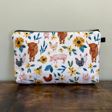Load image into Gallery viewer, Zip Pouch - Farm Animal Floral Highland Cow Pig Chicken
